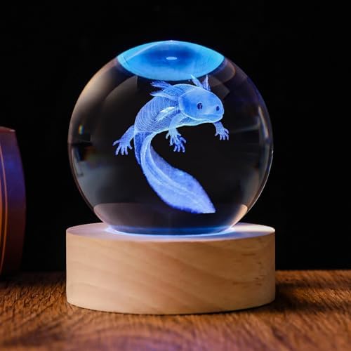 3D Axolotl 60mm Crystal Ball Axolotl Night Light Lamp Toy Gifts for Women Wife Girlfriend Mom Couple Her Axolotl Figurine for Girls Boys Kids by QIANRUNA