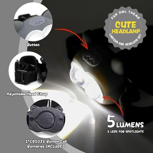 Portable LED Camping Lantern, Head Lamp Kit, Lightweight Battery Powered LED Flashlight for Indoor Outdoor, Kids Camping Gear Gift for Children's Day, Birthday, Easter, Adventure(Owl Set) - Image 4