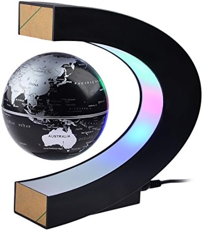 Magnetic Levitation,Petforu High Rotation C Shape Magnetic Suspension Maglev Levitation Globe with LED Lights for Learning Education Teaching Demo Home Office Desk Decoration(US Plug) - Black by Petforu