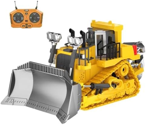 Remote-Controlled Bulldozer, a 9-Channel Toy Bulldozer, 2.4GHz, with Lights and Sound Effects, is The for Children Aged 6-11 and up by ADTHLIER