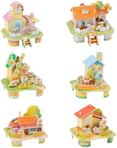 LOMIMOS 3D Cartoon Puzzles for Kids，6 House Building Kit Creative DIY Jigsaw Toys Paper Model for Art Crafts Birthday Party Favor Gifts. by LOMIMOS