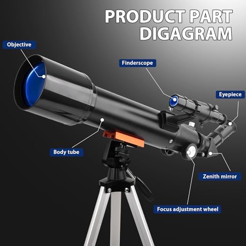 Telescope, 70mm Aperture Portable Refractor Telescopes for Astronomy Beginners, 500mm Professional Travel Telescope with Carry Bag, Black - Image 5