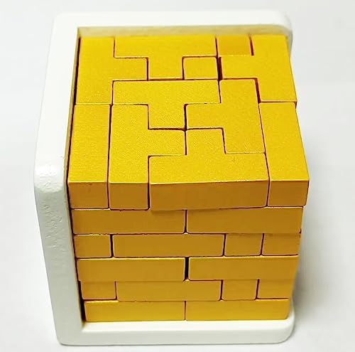 AMAZA 3D Wooden Brain Teaser Puzzle Cube Wooden Puzzles T-Shaped Jigsaw Logic Puzzle Game Puzzles Educational Toy for Kids and Adults (Golden) - Image 4