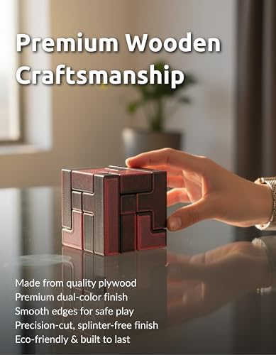 Cubix 3D Interlocking Brain Teaser Puzzle Cube, Reddish Brown Dual Tone, Precision Crafted Logic IQ Challenge, Compact Travel Fidget, Screen Free for Kids Ages 3 Plus - Image 4