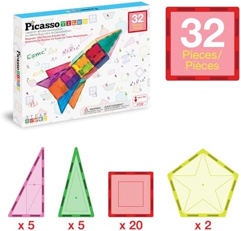 PicassoTiles Magnetic Building Block Rocket Booster Theme Set Magnet Construction Toy Educational Kit Engineering STEM Learning Playset Child Brain Development Stacking Blocks Playboard PT32 - Image 3