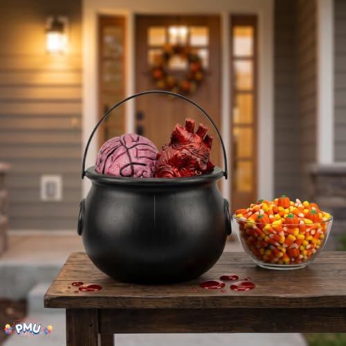 PMU 3Pcs Halloween Cauldron Set, Black Plastic Cauldron w/Fake Body Parts - Image 3