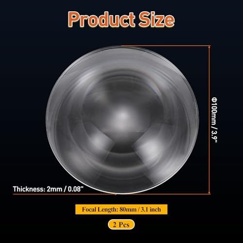 PATIKIL 2Pcs Fresnel Lens, 100mm Diameter Acrylic Lens Solar Focal Length 80mm Magnifier Glass for Solar Heating Small Magnifier Physics Teaching, Transparent - Image 2