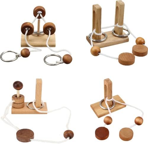 Brain Teaser Puzzle Wooden Threading Rope Loop Puzzle Luban Lock Brain Teaser Game Adult Kids Toy Puzzles for Adults (4) by LFLQ