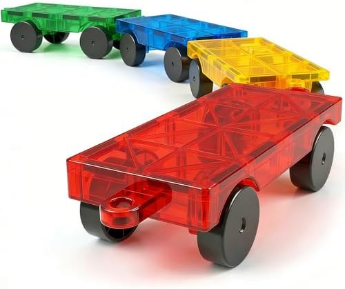 Feoxialy Magnetic Tiles Cars 4 PCS Magnetic Cars Set Construction Kids Toys by Feoxialytoysforkids