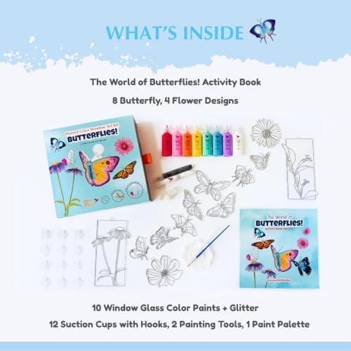 SunnyLifeStudios Butterfly Suncatcher Craft Kit for Kids – Stained Glass Window Art Kit with Activity Book & Paint Set | DIY Craft Gift Ages 8–12+ - Image 2