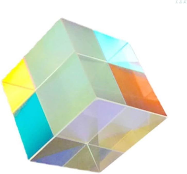 RGB X-Cube Prism, Dichroic Glass 6 Sides Bright Optical Glass Prism Cube Colorful Combiner Splitter Physics Light Spectrum Educational Model by NYJLGD