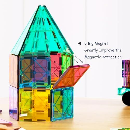 Magnetic Tiles Car Set Truck Kit Toy with Stronger Magnets, Educational Magnet Cars with Re-Enforced Hitch and Long Bed for Girls Boys Toddler Ages 3+ (110 PCS Set) - Image 6