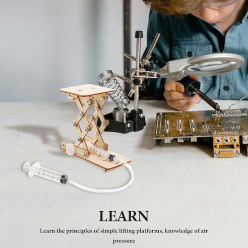 Toyvian Hydraulic Lift Toy DIY Assembly Kit Science Experiment Kit for Kids Model to Explore Hydraulics Air Pressure and Simple Lifting Platform Principles 8.66in - Image 6