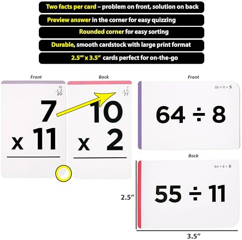 Award-Winning Math Flash Cards – 300 Multiplication & Division Facts (1–12) – 2 Facts Per Card with Visual Aids – Bonus Word Problems, Games & Durable Cardstock – Grades 3–6 - Image 4