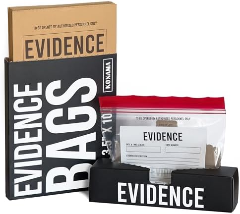 50-Pack Evidence Bag Prop Kit | Includes Classic Paper & Clear Plastic Bags | Authentic Supplies for Any CSI or Detective Party by Konama