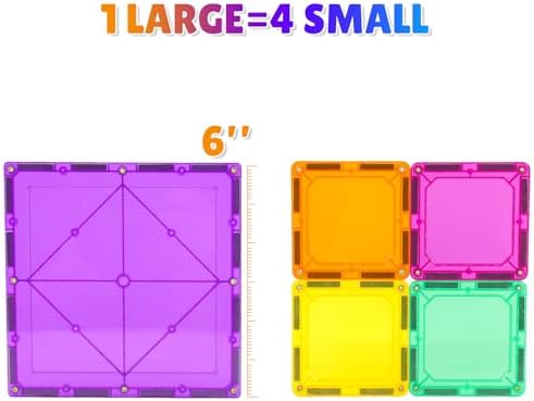 Large Magnetic Tiles Set - 6 Piece Square STEM Learning & Educational Building Kit for Kids - Perfect Construction Toy Gift - Image 6
