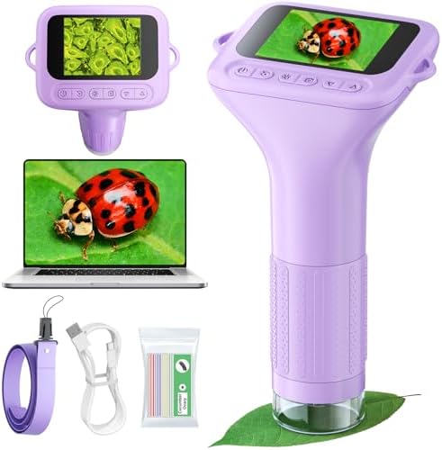 Odatay 1000X Digital Kids Microscope Kit with 12 Slides & 2" Screen, Purple by Odatay