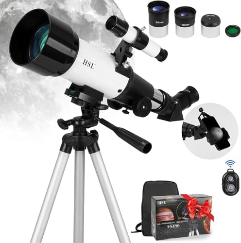 HSL Telescope for Adults,70mm Aperture 400mm Focal Length Refractor Telescope for Astronomy Beginners(20x-100x) - Travel Telescopes with Carry Bag and Adapter(White) by HSL