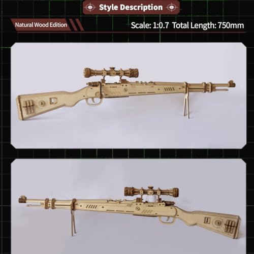 3D Wooden Kar98k Rifle Model Kit, 200+ PCS DIY Steampunk Cowboy Puzzle with Wooden Bullets, Mechanical Assembly Kit for Adults & Teens, Natural Wood Edition - Image 2