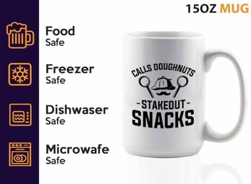 Detective Coffee Mug 15oz White Stakeout Snacks Quote Police Officer Gift - Image 4