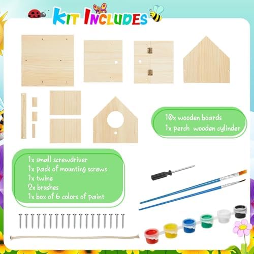 Liliful 24 Sets Wooden DIY Birdhouse Kit for Kids to Build & Paint - Image 3