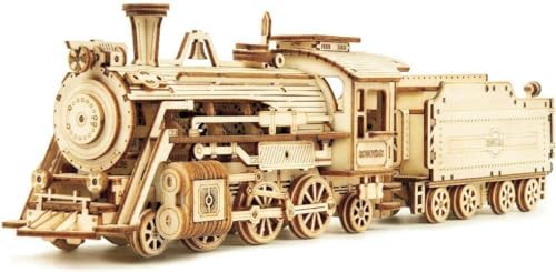 ROKR Model Car Kits Wooden 3D Puzzles Model Building Kits for Adults to Build-Educational Brain Teaser Assembly Model, Desk Decor/DIY Hobbies/Gifts (Prime Steam Express/12.1 * 2.7 * 3.3) by ROKR-InterestingSmartPuzzleToys