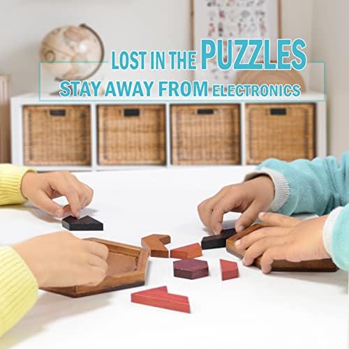 KINGOU Wooden Hexagon Tangram Brain Teaser Puzzle - Image 2