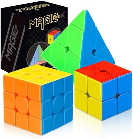 STEAM Life Speed Cube Set 3 Pack - Magic Cube Set with 3x3 & 2x2 Speed Cubes, Pyramid Cube - Smoothly Collection for Kids, Teens & Adults by TOYLife