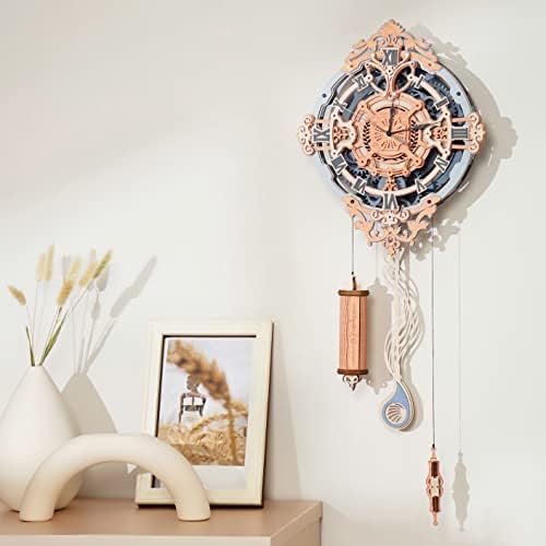 ROKR 3D Puzzles for Adults Vintage Wooden Pendulum Clock Kits 12", Mechanical Building Model Kits DIY Wall Clock Hobbies for Adults Home Decor Gifts - Image 2