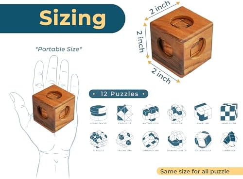 BSIRI 12 in 1 3D Wood Puzzle Box Set - Wooden Brain Teaser Puzzles for Adults Interlocking Toys Games for IQ and Mind Ideal for Patio Decor Desk Office and Unique Gift Hand Game (12 Games) - Image 3