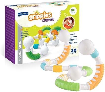 Guidecraft Grippies Curves - 30 Piece Set, STEM Soft Grip Magnetic Building Toy for Toddlers by Unknown