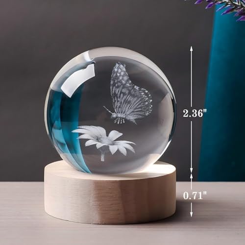 3D Butterfly 60mm Crystal Ball Night Light Decor Gifts for Women - Image 2
