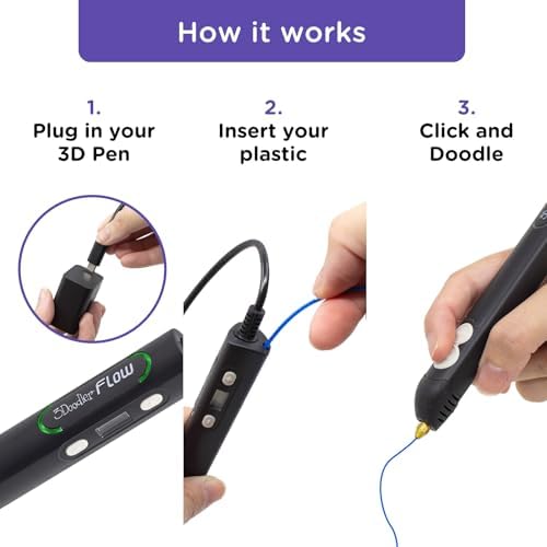 3Doodler Flow 3D Printing Pen for Teens, Adults & Creators – Black, with Free Refill Filaments, Stencil Book & Guide, 3.1 x 10.74 x 4.44 inches - Image 3