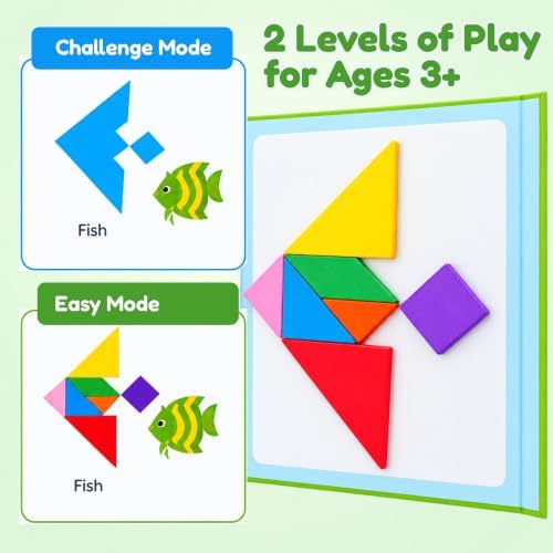 BenBen Magnetic Tangram Puzzle, Wooden Travel Toys Ages 4-8 8-12 - Image 4
