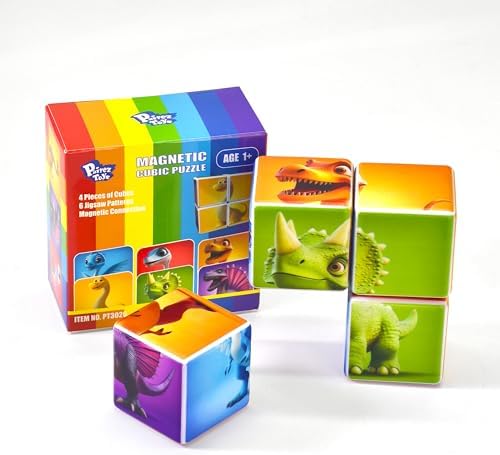 Pairez Toys Magnetic Blocks for Toddlers, Dinosaur Toys Puzzle Cubes for Kids, Sensory Toys for Kids Ages 1-3 Year Old Boys & Girls, 6 Dinosaur Building Ideas - Image 2
