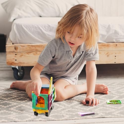 Magnetic Tiles Car Building Kit for Toddlers, 4 PCS Magnet Construction Trucks, STEM Toys for 3-8 Year Old Boys Girls, Educational Vehicle Engineering Set - Image 6