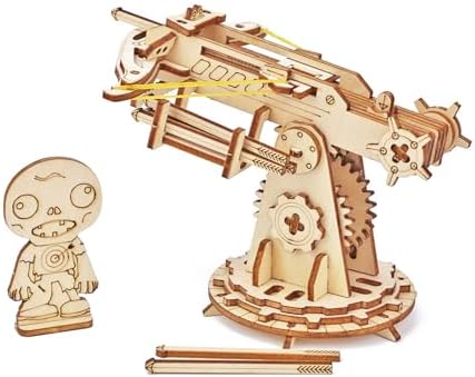 AriaPrec Wooden Catapult 3D Puzzle Kit with Zombie Target - DIY Ballista Model & Rubber Band Launcher, Creative Craft Decor for Adults & Teens by Unknown