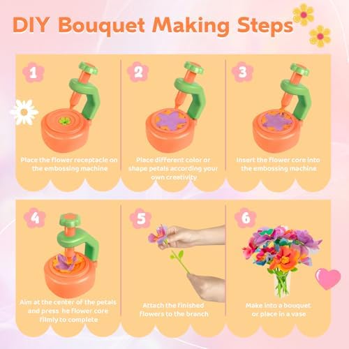 Art & Craft Kit Toys for Girls: DIY Farbric Flower Bouquet Crafts for 3 4 5 6 7 8 Year Old Toddlers | Educational Activiiy Preschool Birthday Gifts Ideas for Kids Age 4-8 Flower Making Crafts Set - Image 5