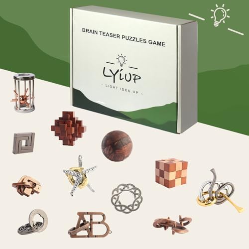 Puzzles Toys 12pcs Ring Metal Wooden Brain Teaser Puzzles for Adults Kids - Image 6