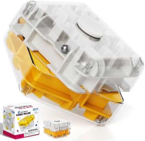 3D Maze Cube Ball Puzzle Brain Teaser for Adults & Kids, Educational Learning Toys Logical Thinking, Family Board Games Tabletop, Durable Puzzle Cube (White&Yellow, 2.4x1.8x2.4) by Unknown