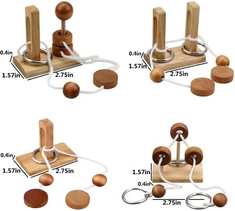 Brain Teaser Puzzle Wooden Threading Rope Loop Puzzle Luban Lock Brain Teaser Game Adult Kids Toy Puzzles for Adults (4) - Image 2