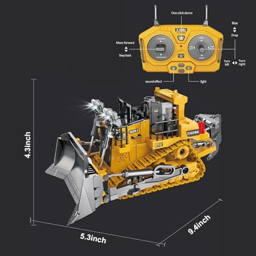 Remote-Controlled Bulldozer, a 9-Channel Toy Bulldozer, 2.4GHz, with Lights and Sound Effects, is The for Children Aged 6-11 and up - Image 7