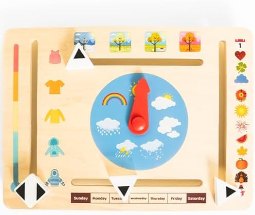 Montessori & Me Wooden Weather Board for Toddlers – Preschool Weather Chart & Daily Calendar for Kids, Interactive Toddler Calendar with Days of the Week, Months, Seasons & Temperatures by MontessoriMe