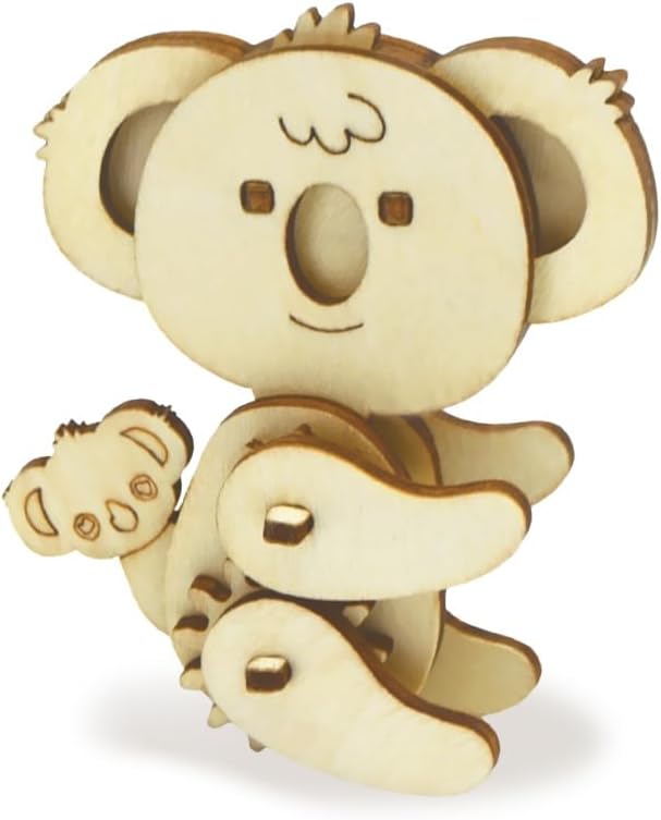Wooden 3D Puzzle for Kids & Adults - Koala Model with Mechanical Gears, 1 Piece, 6.75 x 5.0 inches, Wood Craft, Ages 8+, Unisex by AoneFun