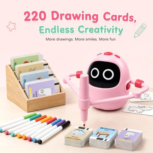 Drawing Robot for Girls Ages 4-8, 12 Themes Plus 220 Drawing Cards Learn to Draw Step by Step Drawing Machine, Built-in Music, 12 Color Markers, Montessori Painting Learning Toys - Image 2