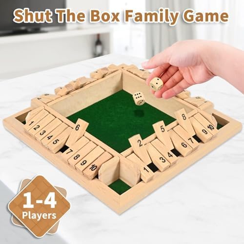 Shut The Box Game 2-4 Players Classic Dice Board Game 10 Numbers Table Math Games Traditional Wooden Family Game for Night Pub Bar Classroom Travel Improves Mathematical Skills (Green) - Image 5