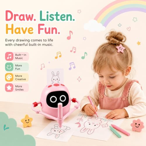 Drawing Robot for Girls Ages 4-8, 12 Themes Plus 220 Drawing Cards Learn to Draw Step by Step Drawing Machine, Built-in Music, 12 Color Markers, Montessori Painting Learning Toys - Image 5