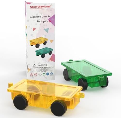 Magnetic Tiles Car Set Truck Kit Toy with Stronger Magnets, Educational Magnet Cars with Re-Enforced Hitch and Long Bed for Girls Boys Toddler Ages 3+ (Green & Yellow) - Image 6