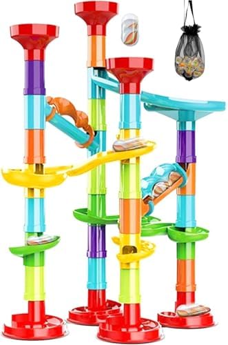 50Pcs Marble Run,Marble Track Educational Learning Toy,Marble Maze Construction Building Blocks with 30 Glass Marbles,Small Marble Runs Game for Girls Boys Birthday Gifts by PLMMOUT