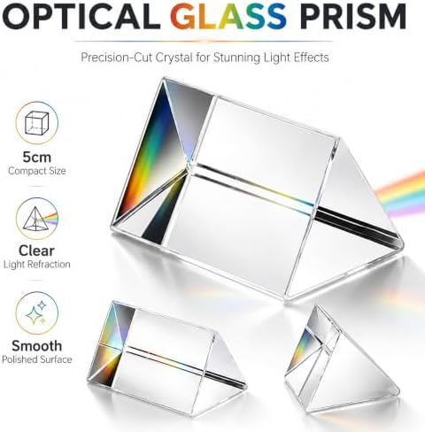 5cm Small Glass Crystal Triangular Prism, Rainbow Maker for Light Refraction, Great for Photography and Physics Science Teaching Tool - Image 6